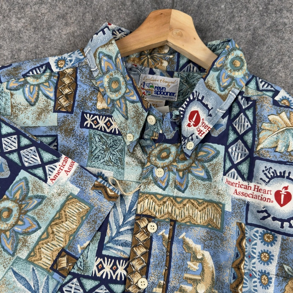 Reyn Spooner Shirt Mens XL Blue American Heart‎ Association Hawaiian Pullover